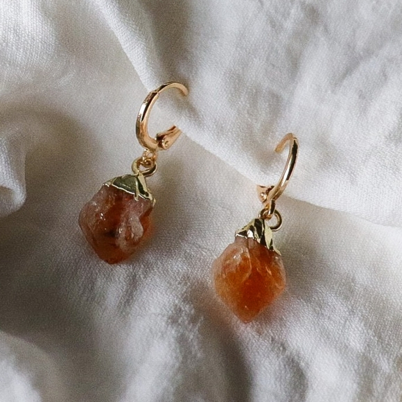 18K Gold Plated Handmade Genuine Citrine Gemstone Huggie Earrings - Picture 1 of 4